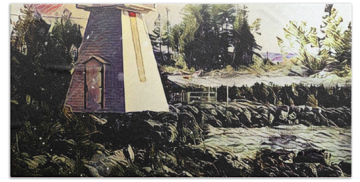 Lighthouse Bath Towel featuring the digital art Lighthouse at South Baymouth by Julius Reque