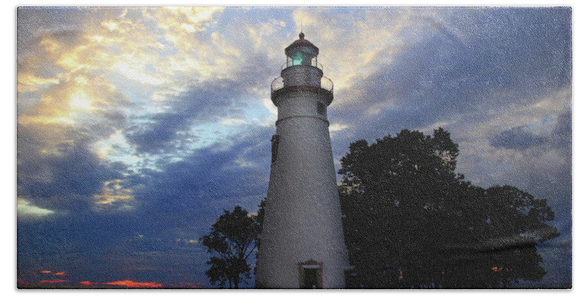 Lighthouse Hand Towel featuring the photograph Lighthouse at Sunrise by Angela Murdock