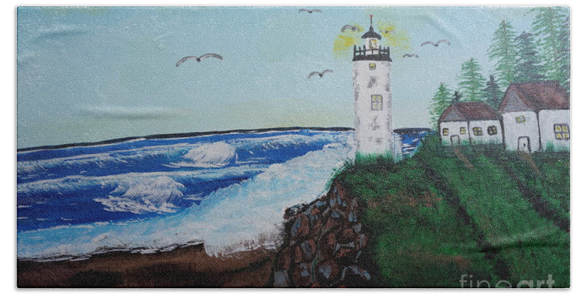 Lighthouse Bath Towel featuring the painting Lighthouse by Jimmy Clark