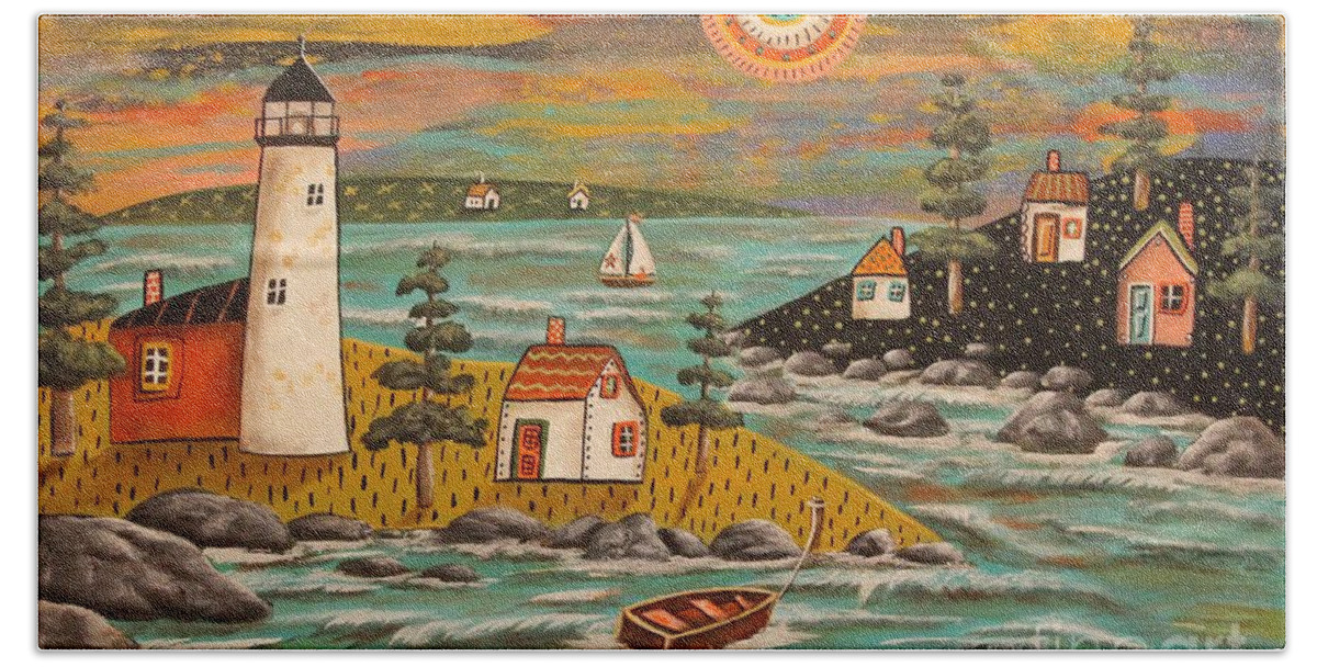 #faatoppicks Bath Towel featuring the painting Lighthouse Sail by Karla Gerard