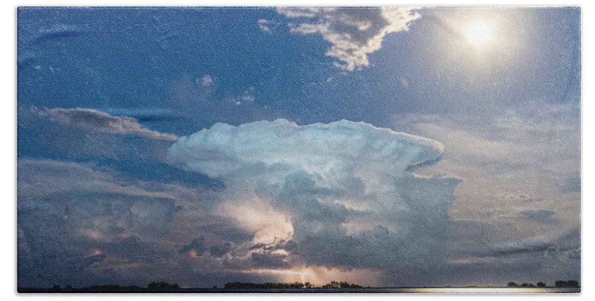 Storm Bath Towel featuring the photograph Lightning Thunderstorm Cell and Moon by James BO Insogna
