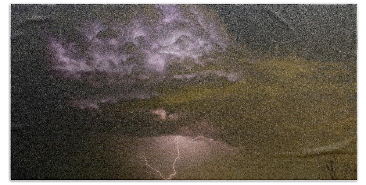 Striking Bath Towel featuring the photograph Lightning Thunderstorm with a Hook by James BO Insogna