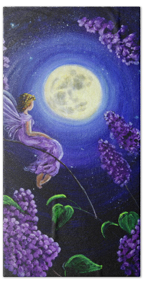 Fairy Hand Towel featuring the painting Lilac Fairy Bathed in Moonlight by Laura Iverson