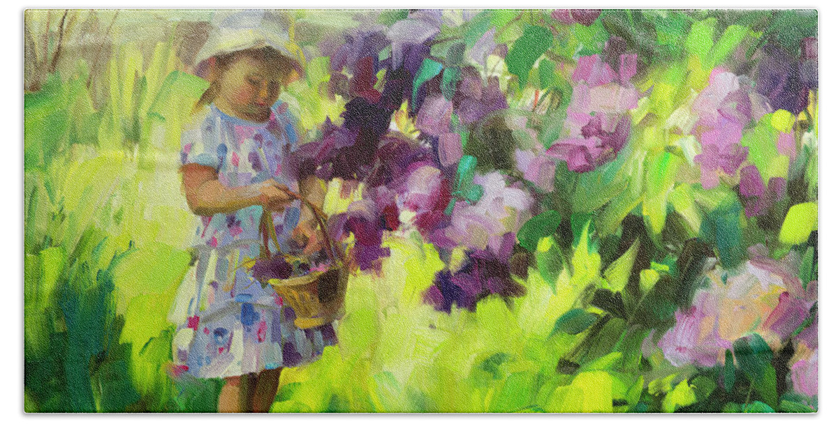 Spring Hand Towel featuring the painting Lilac Festival by Steve Henderson