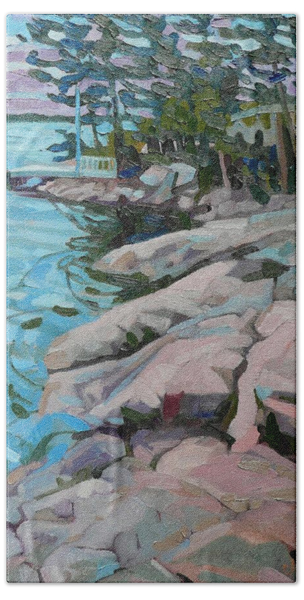 Lilac Bath Towel featuring the painting Lilac Island Edge by Phil Chadwick
