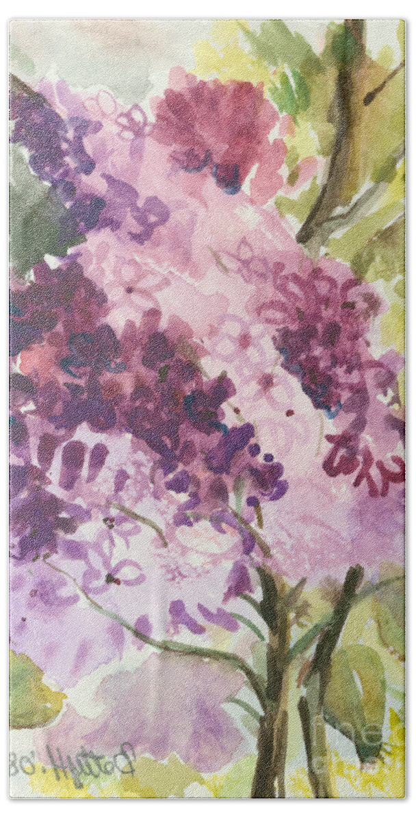 Original Hand Towel featuring the painting Lilacs - Note Card by Elisabeta Hermann