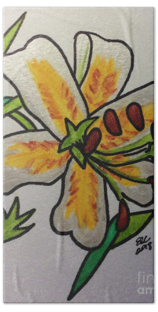 Flower. Lily Hand Towel featuring the painting Lily by Erika Jean Chamberlin