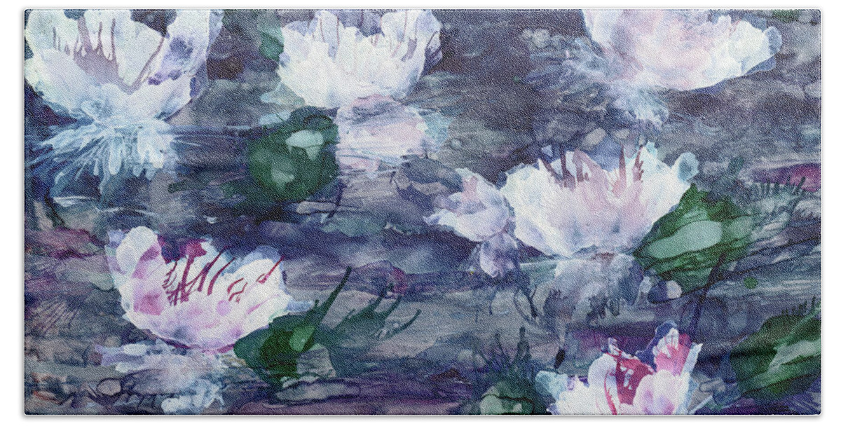 Lilies Hand Towel featuring the painting Lily Pond by Eunice Warfel