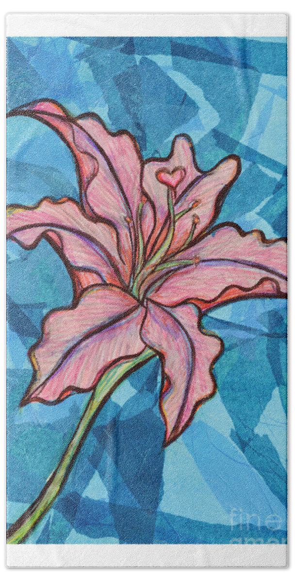 Lily Bath Towel featuring the mixed media Lily by Rebecca Weeks