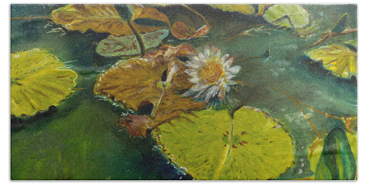 Lillies Bath Towel featuring the painting Lilypad by Kathy Knopp