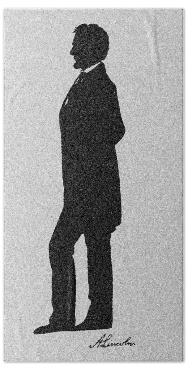Abraham Lincoln Hand Towel featuring the digital art Lincoln Silhouette and Signature by War Is Hell Store