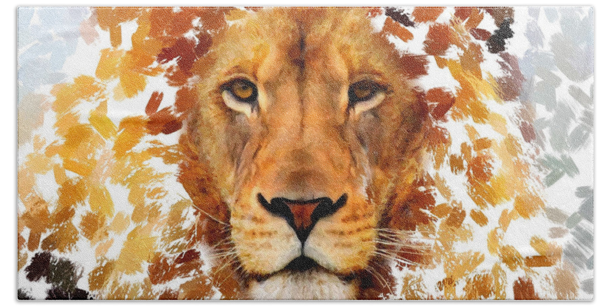 Lion Art Hand Towel featuring the mixed media Lion Art by Carl Gouveia