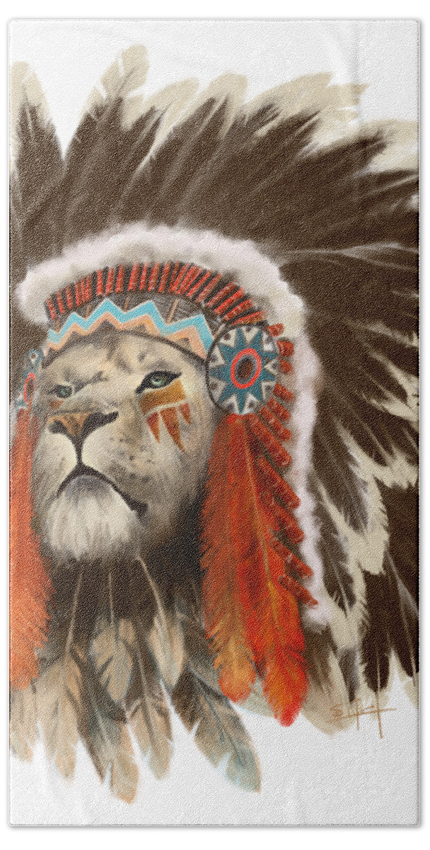 Lion Hand Towel featuring the painting Lion Chief by Sassan Filsoof