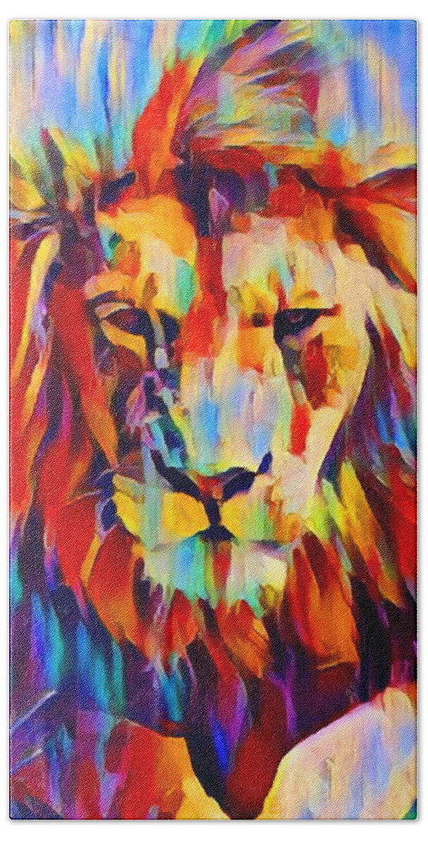 Lion Hand Towel featuring the painting Lion by Chris Butler