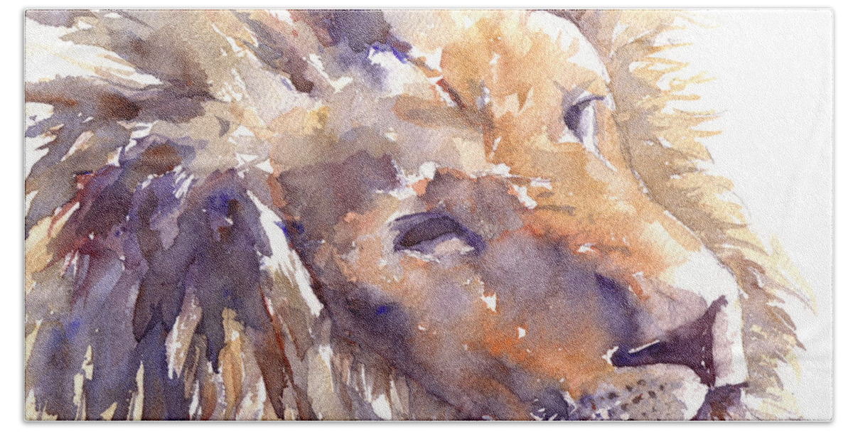 Lion Bath Sheet featuring the painting Lion by Claudia Hafner