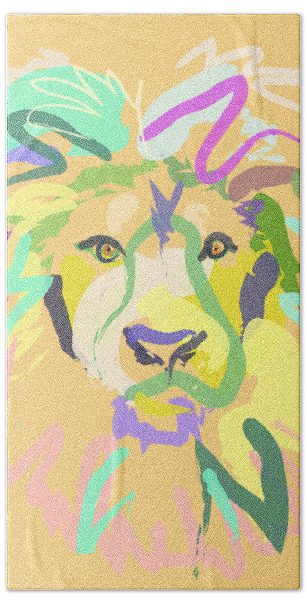 Lion Hand Towel featuring the painting Lion by Go Van Kampen