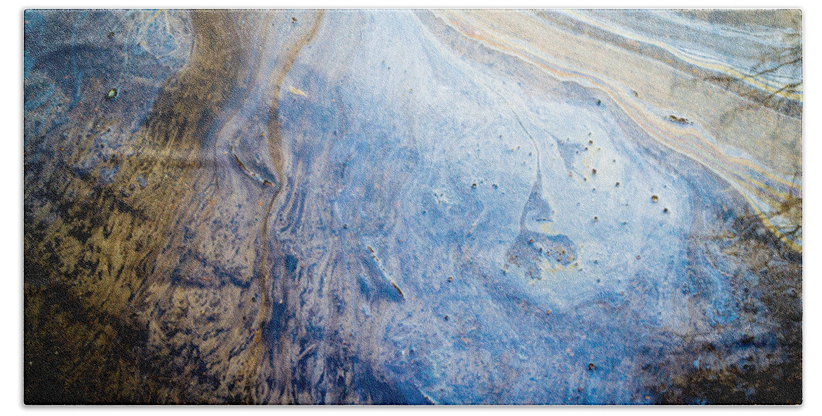 Abstract Hand Towel featuring the photograph Liquid Oil on Water with Marble Wash Effects by John Williams