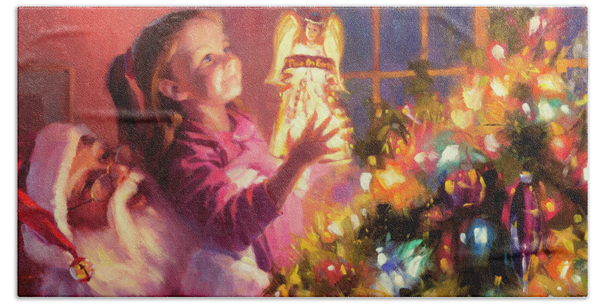 Christmas Hand Towel featuring the painting Little Angel Bright by Steve Henderson