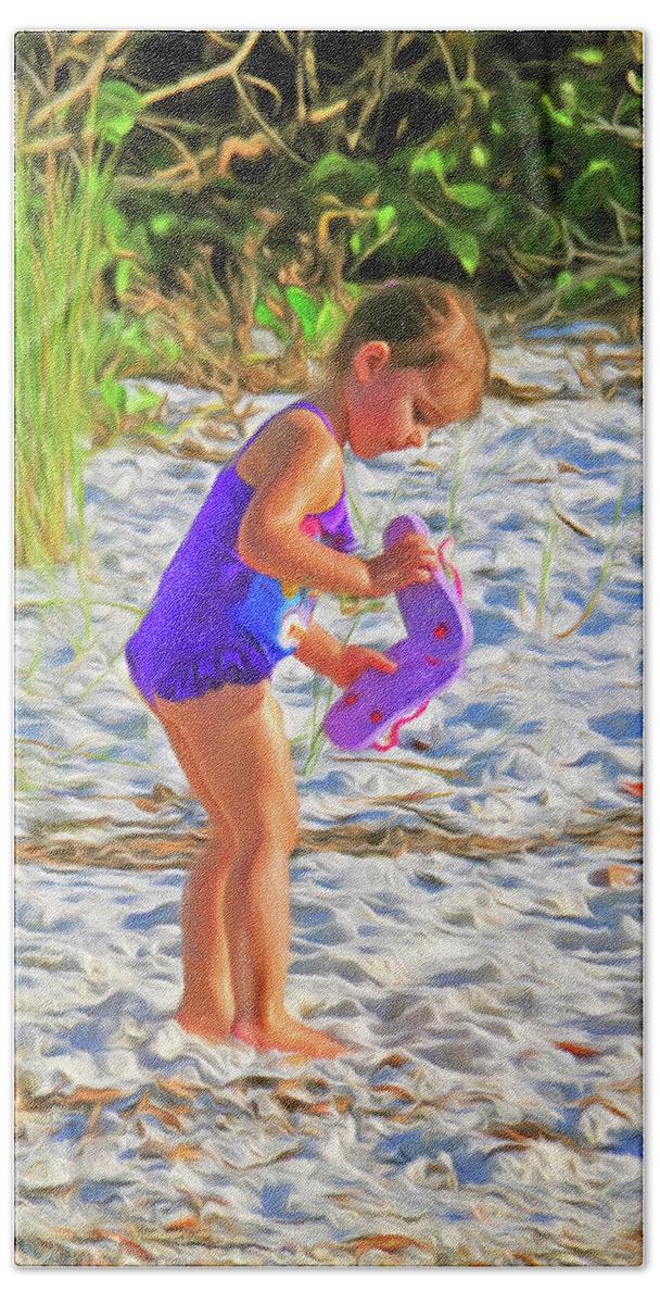 Child Bath Towel featuring the photograph Little Beach Girl with Flip Flops by Ginger Wakem