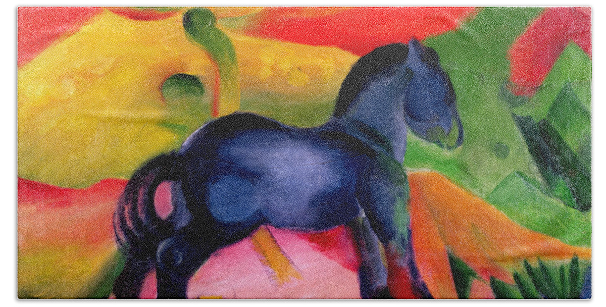 Franz Marc Bath Towel featuring the painting Little Blue Horse by Franz Marc