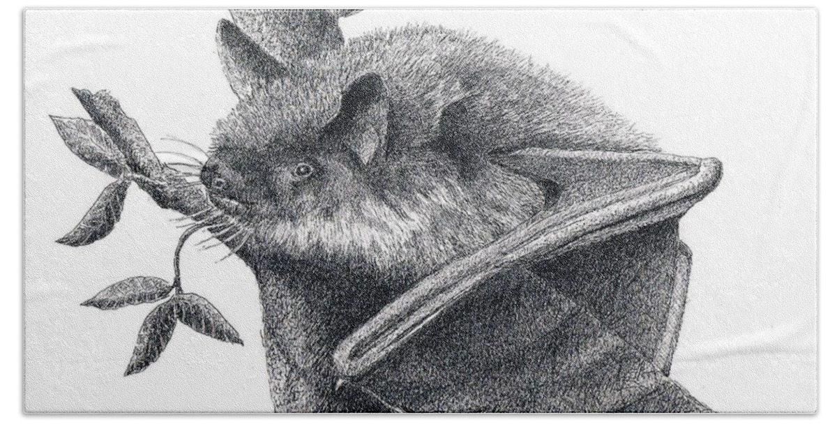 Bat Bath Towel featuring the drawing Little Brown Bat by Lee Pantas