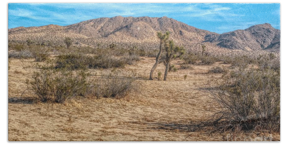 Little Butte; Saddleback Butte State Park; Mojave Desert; Mohave Desert; Antelope Valley; California; Butte; Hill; Mountain; Brown; Green; Blue; Joshua Tree; Joe Lach Hand Towel featuring the photograph Little Butte by Joe Lach
