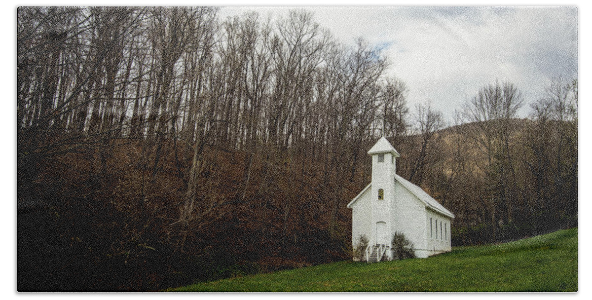 White Church Bath Towel featuring the photograph Little Church On The Hill by Cynthia Wolfe