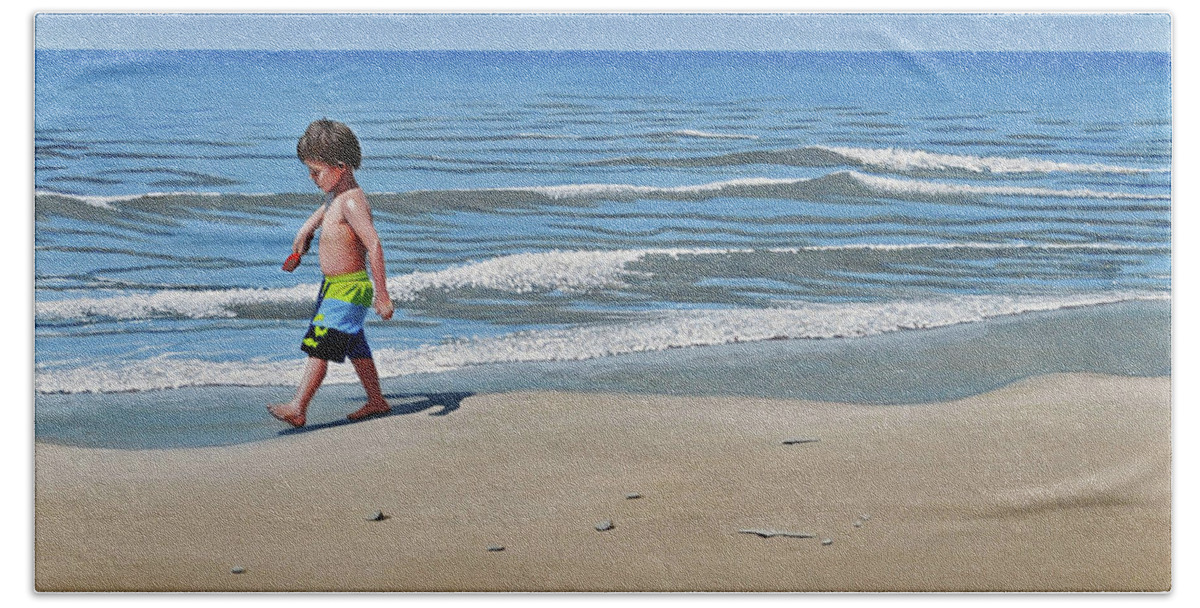Beach Bath Towel featuring the painting Little Explorer by Kenneth M Kirsch