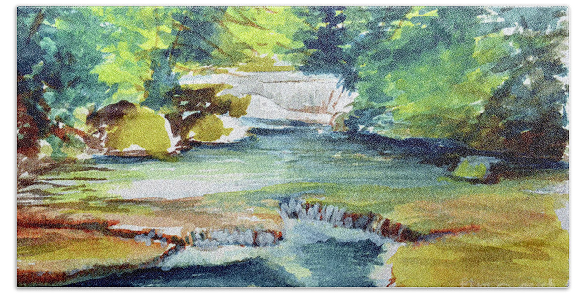 Falls Bath Towel featuring the painting Little Falls by Allison Ashton
