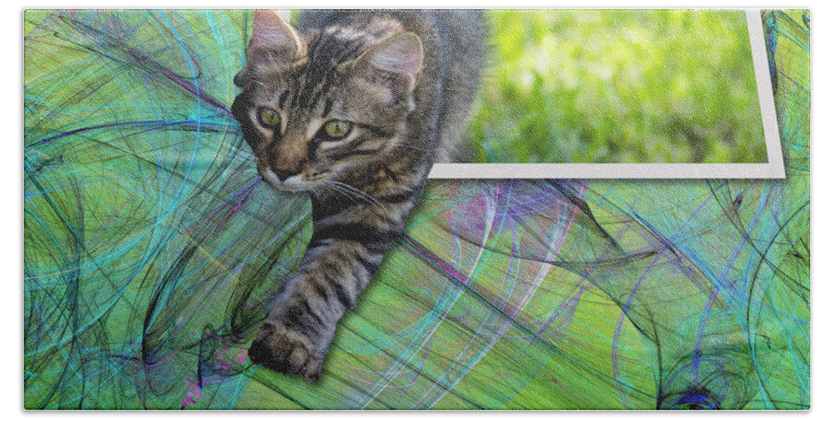 Cat Bath Sheet featuring the painting Little Hunter by Roger Wedegis