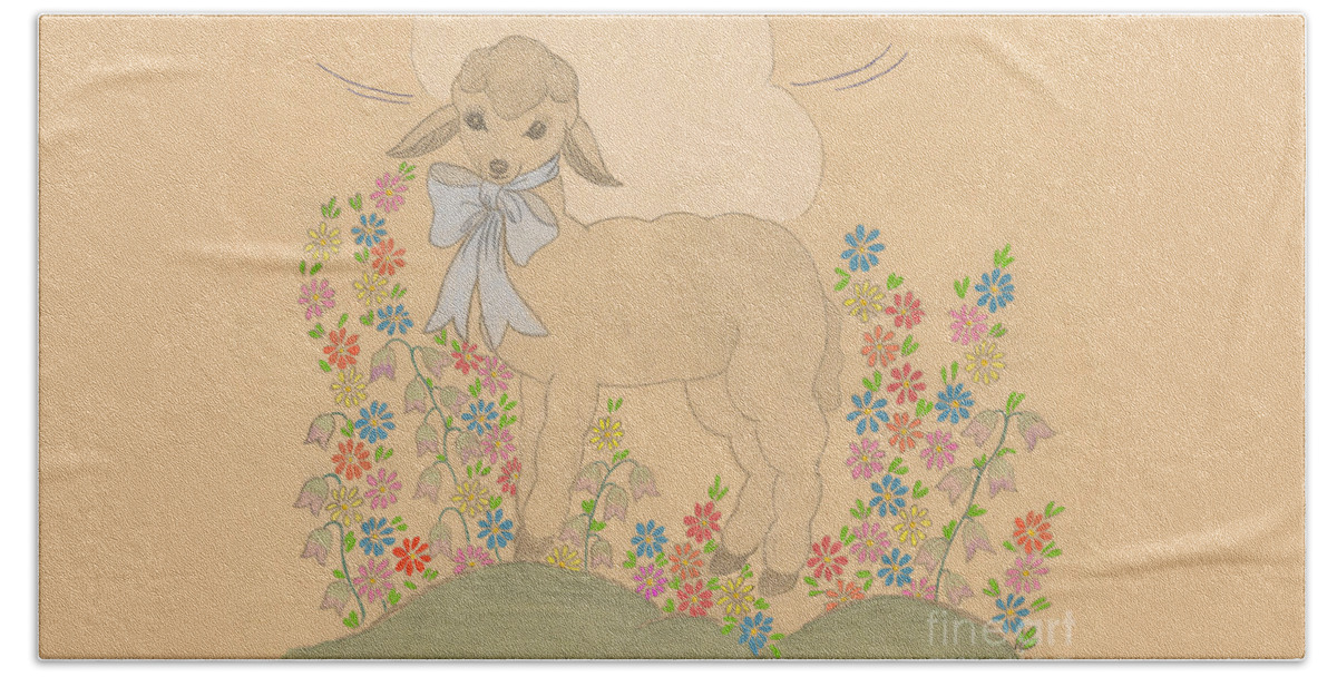 Landscape Hand Towel featuring the drawing Little Lamb by Donna L Munro