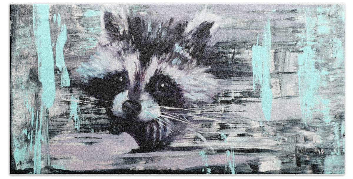 Raccoon Bath Towel featuring the painting Little Mischief by Sandi Snead