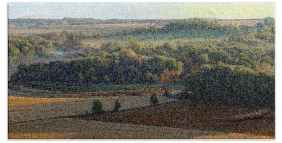 Landscape Bath Towel featuring the drawing Little Sioux Autumn Sunrise by Bruce Morrison