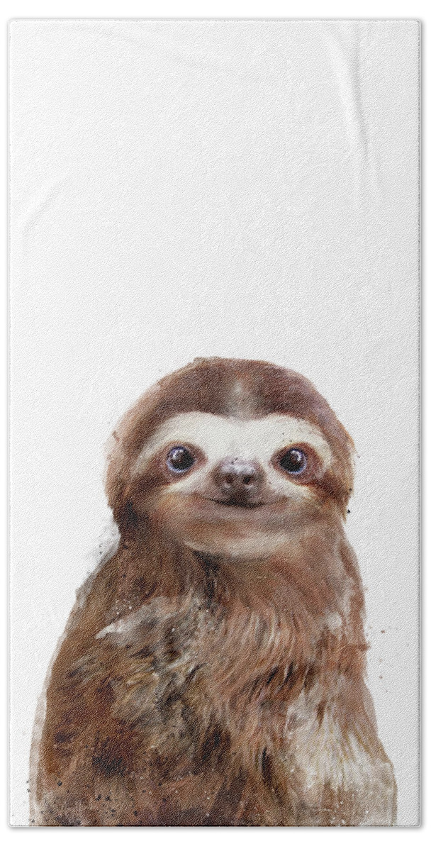 Sloth Hand Towel featuring the painting Little Sloth by Amy Hamilton