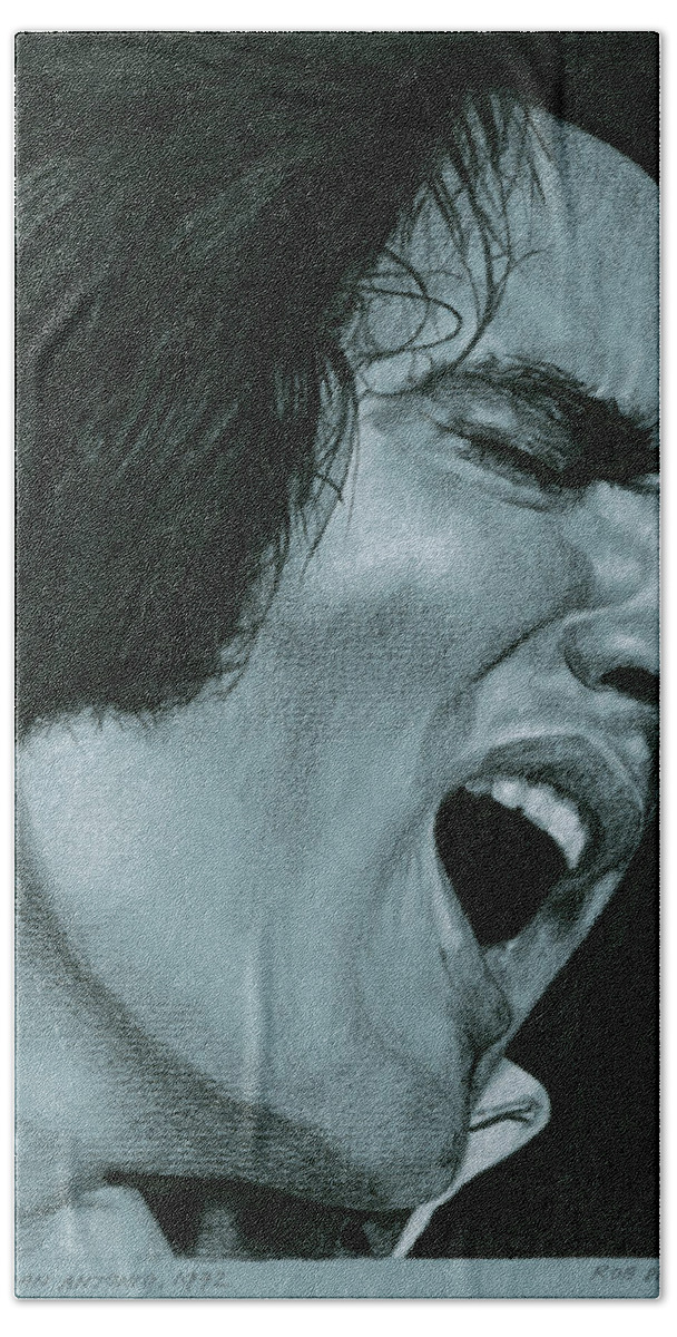 Elvis Hand Towel featuring the drawing Live in San Antonio, 1972 by Rob De Vries