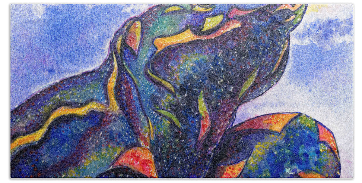 Tamara Kulish Hand Towel featuring the painting Lizard in the Desert 2 by Tamara Kulish