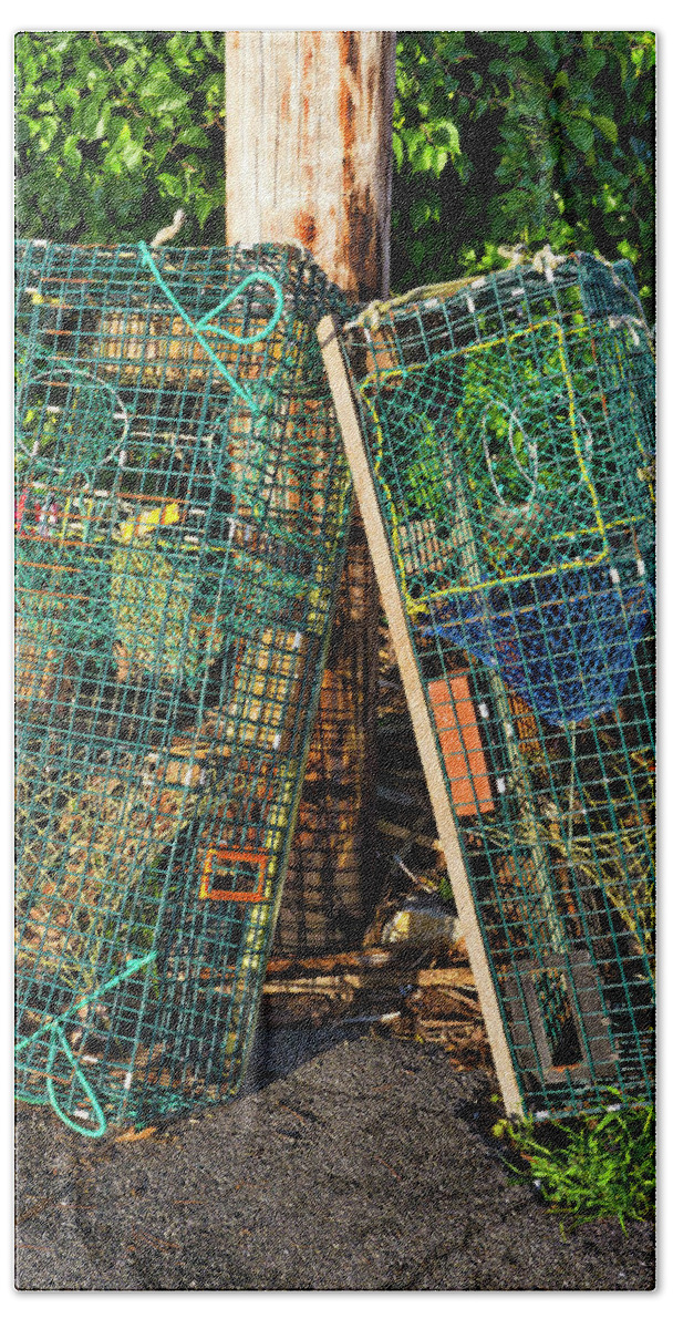 Maine Bath Towel featuring the photograph Lobster Pots - Perkins Cove - Maine by Steven Ralser