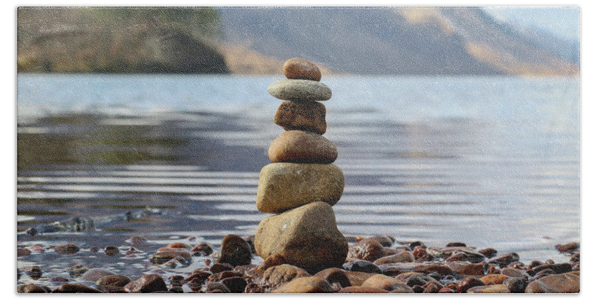 Stones Bath Towel featuring the photograph Loch Shiel Stacked Stones by Holly Ross
