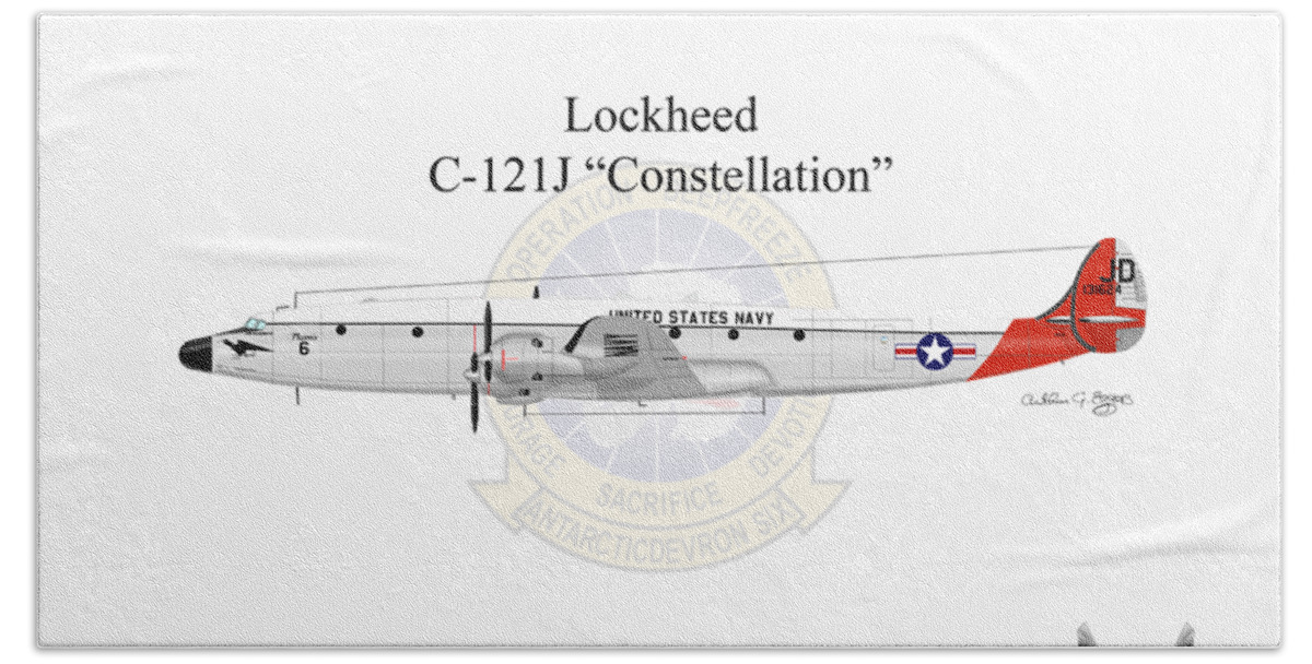 Lockheed Bath Towel featuring the digital art Lockheed C-121J Constellation by Arthur Eggers
