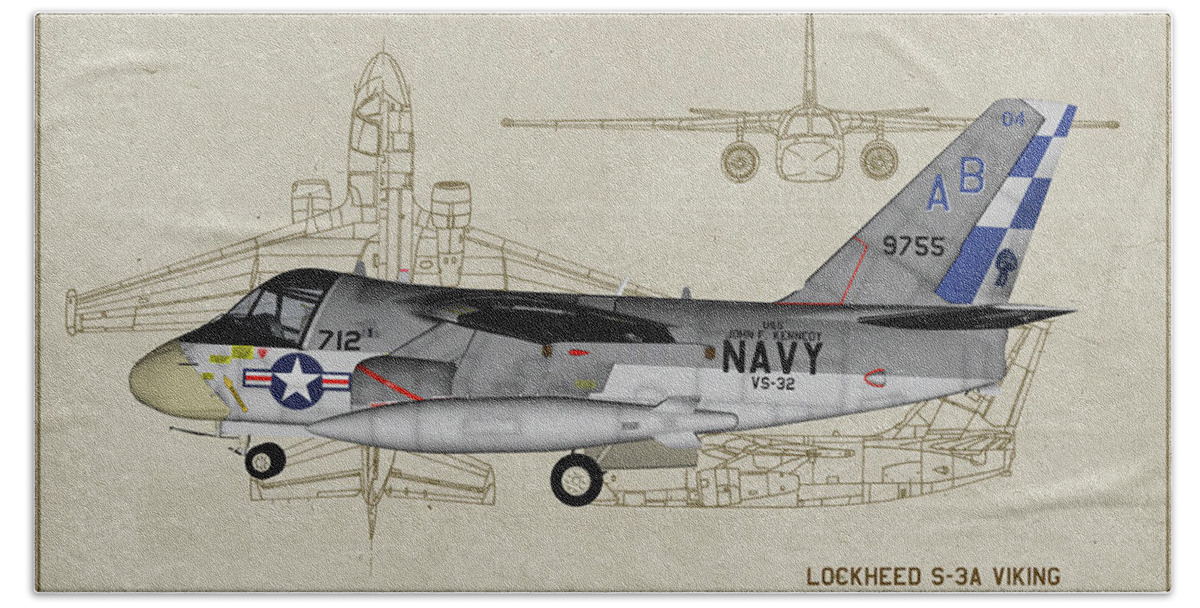 Lockheed S-3 Viking Hand Towel featuring the digital art Lockheed S-3 Viking - oil by Tommy Anderson