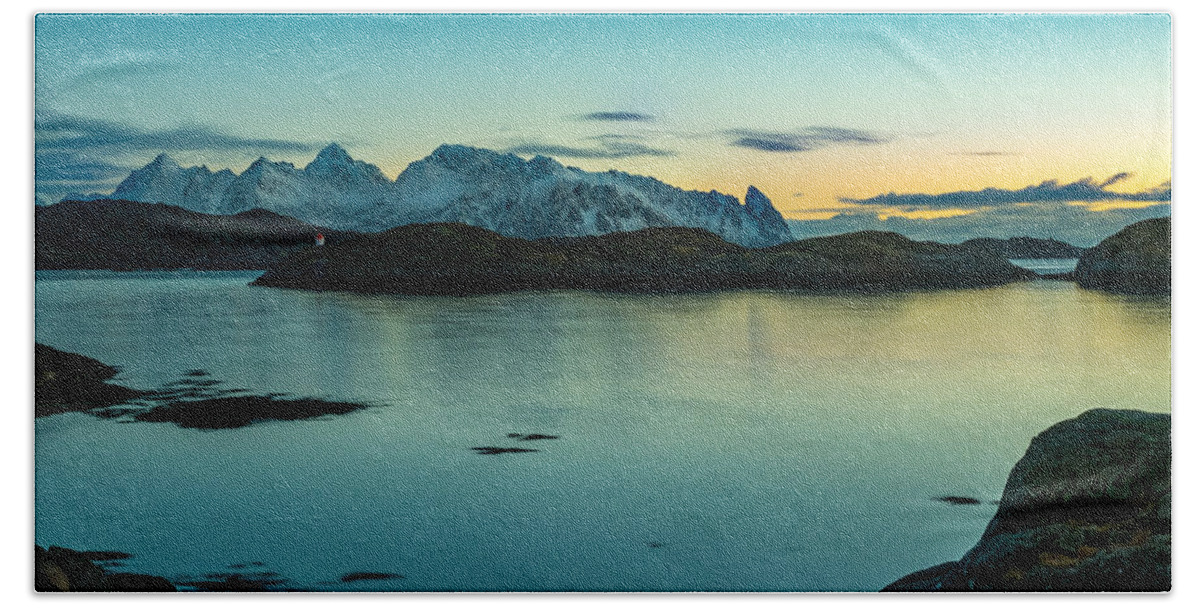 Norway Hand Towel featuring the photograph Lofoten Sunset by Mark Llewellyn