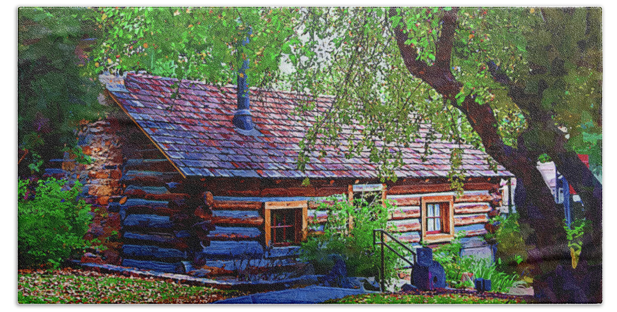 Log-cabin Hand Towel featuring the digital art Log Cabin In The Woods by Kirt Tisdale