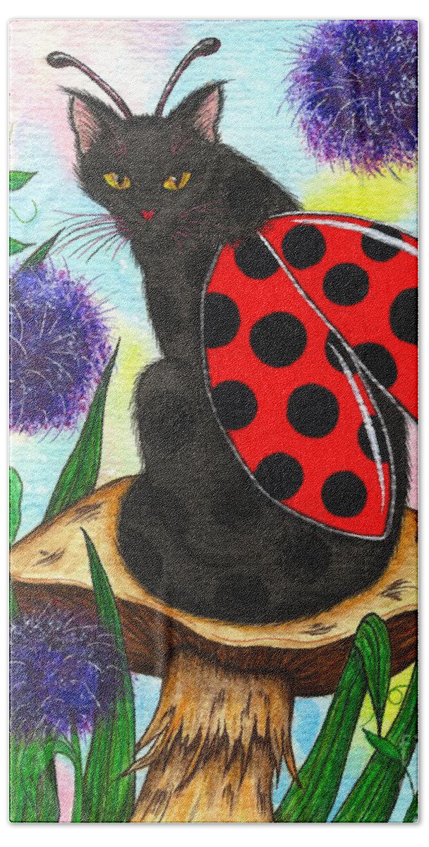 Ladybug Hand Towel featuring the painting Logan Ladybug Fairy Cat by Carrie Hawks