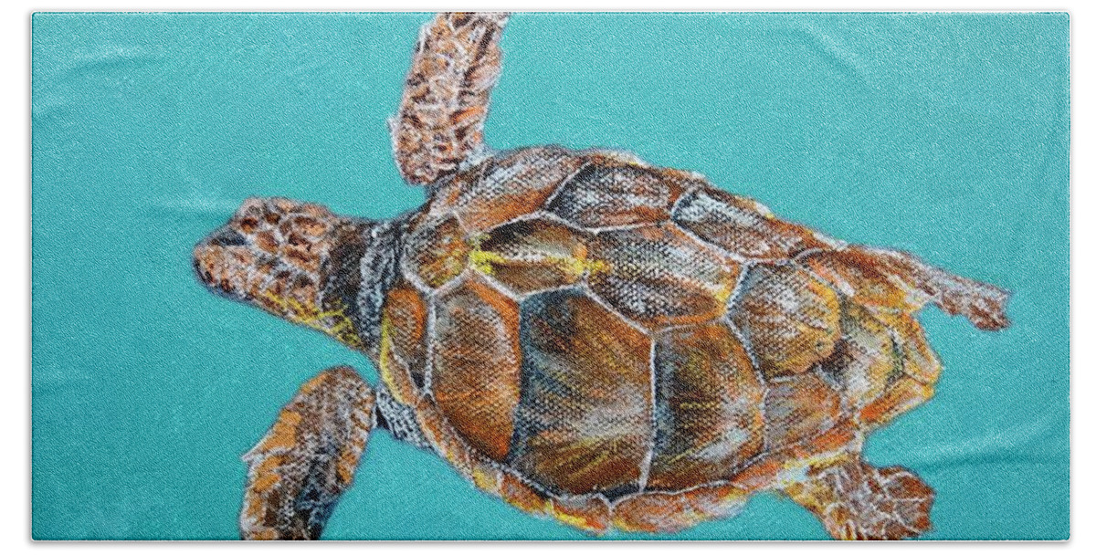 Loggerhead Hand Towel featuring the painting Loggerhead Turtle Study by Mike Jenkins