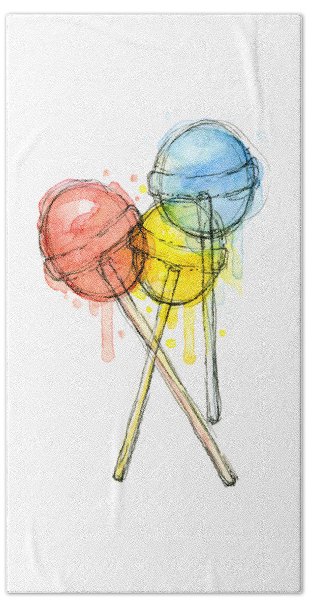 Lollipop Hand Towel featuring the painting Lollipop Candy Watercolor by Olga Shvartsur