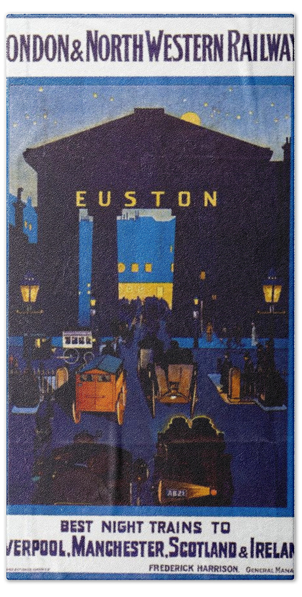 London Hand Towel featuring the mixed media London and North Western Railway - Night Trains - Retro travel Poster - Vintage Poster by Studio Grafiikka