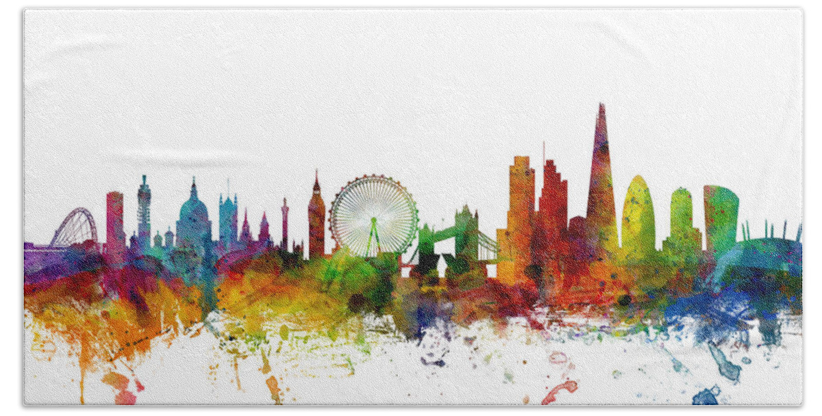 London Bath Towel featuring the digital art London England Skyline 16x20 ratio by Michael Tompsett