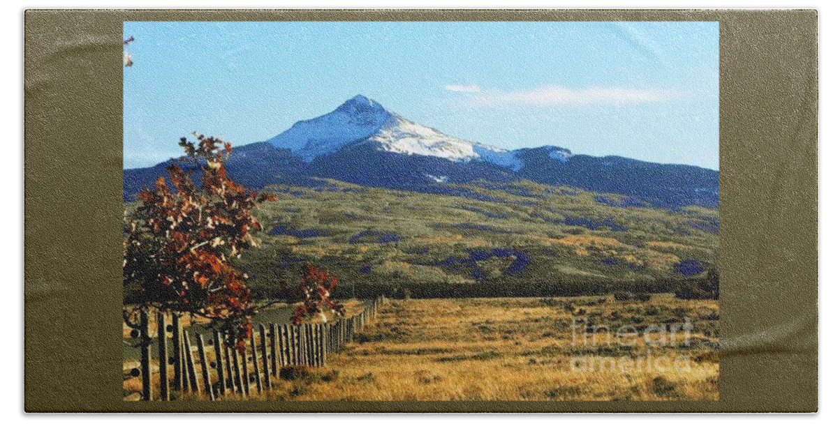 South Of Norwood Colorado Stands This Iconic Peak Hand Towel featuring the digital art Lone Cone Mountain by Annie Gibbons