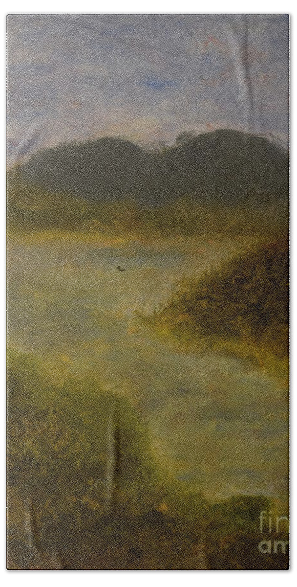 Bath Towel featuring the painting Lone Duck in River by Barrie Stark