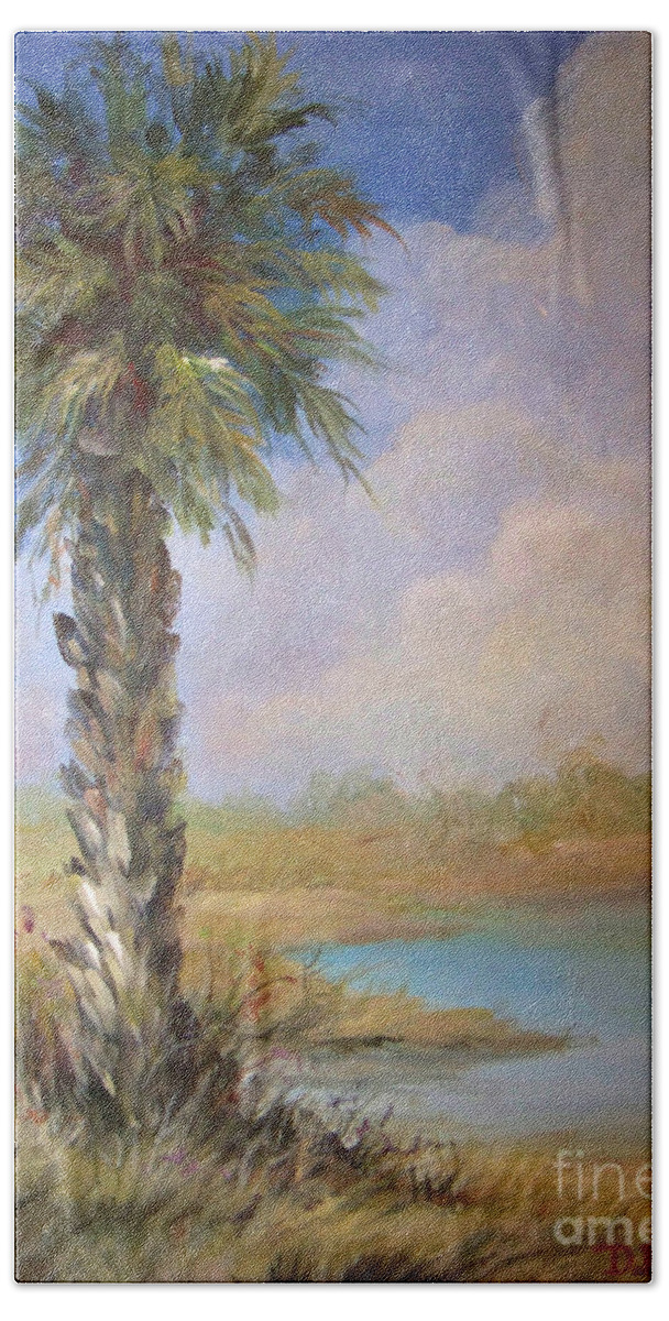 Palm Tree Bath Towel featuring the painting Lone Palm by Deborah Smith